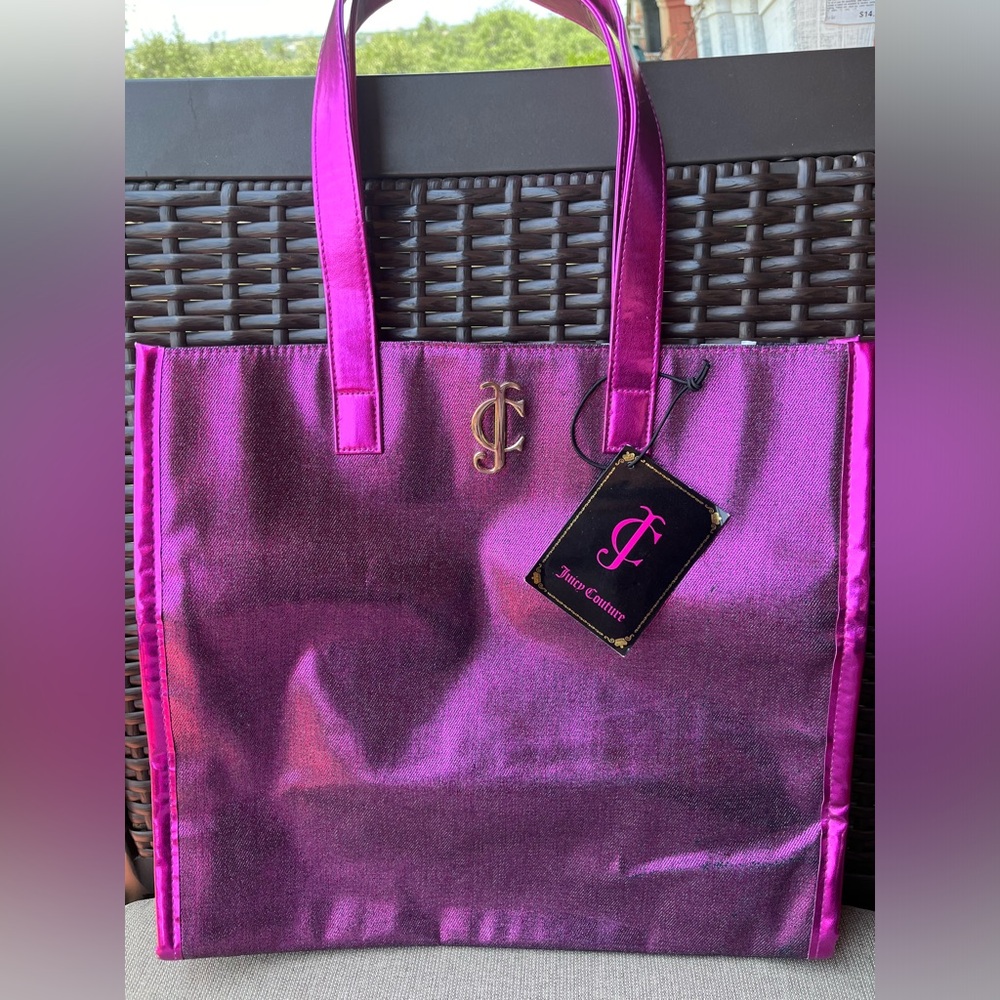 NWT Large Juicy Couture Bright Metallic Pink with Double Handles Tote Bag Sac